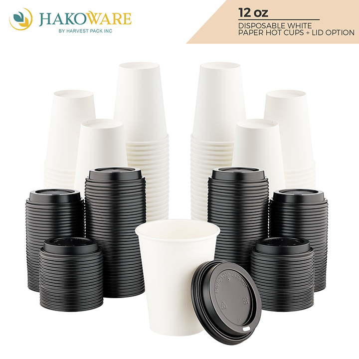 16 oz Black Rippled Double Wall Paper Cup with Lid Set — HAKOWARE